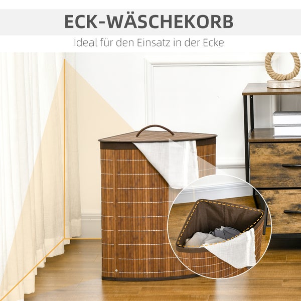 Wäschekorb aus Bambus mit Stoffeinsatz und weißer Wäsche