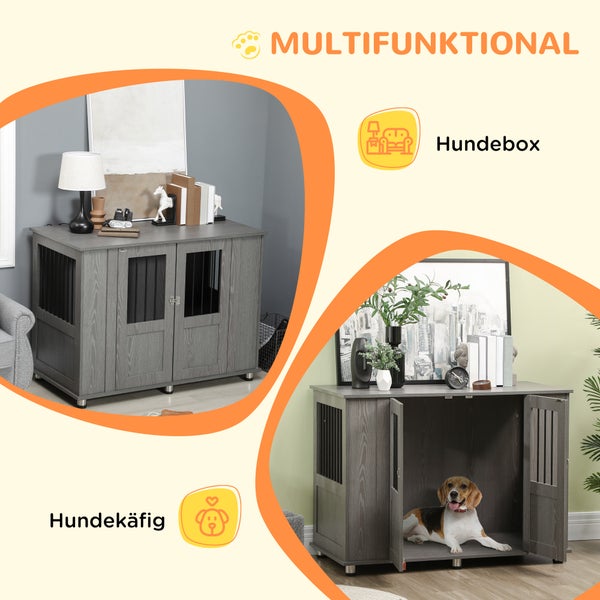 PawHut Hundekäfig für Zuhause, Haustierkäfig, Hundehütte Indoor mit Schloss, Magnettür, Hundehaus mit Fenster, Hundebox für extra große Hunde, Grau, 114 x 60 x 82 cm
