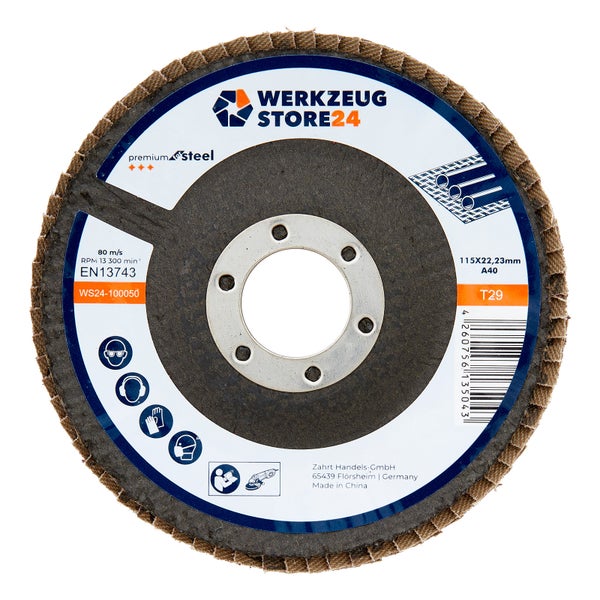 Werkzeug Store24 Fächerscheibe, 115x22,23 Millimeter, Körnung A40