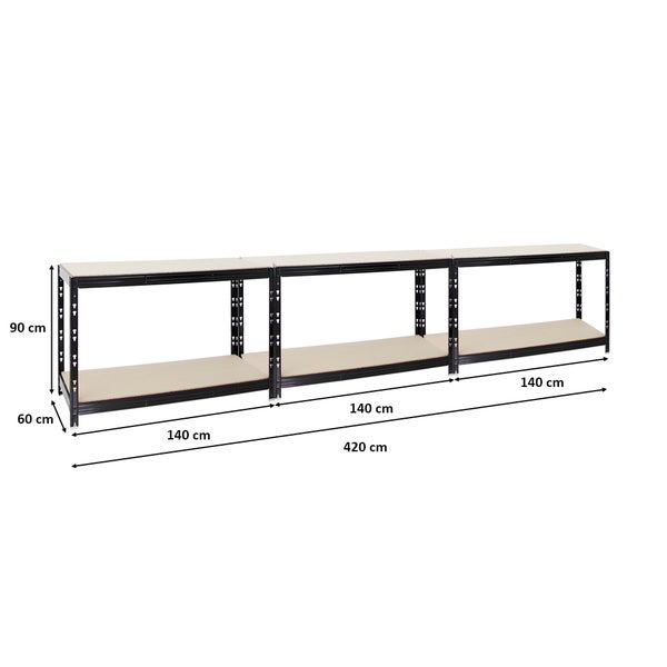 PROREGAL Mega Deal 3x Werkbank Tiger HxBxT 90 x 140 x 60 cm Fachlast 300 kg Schwarz