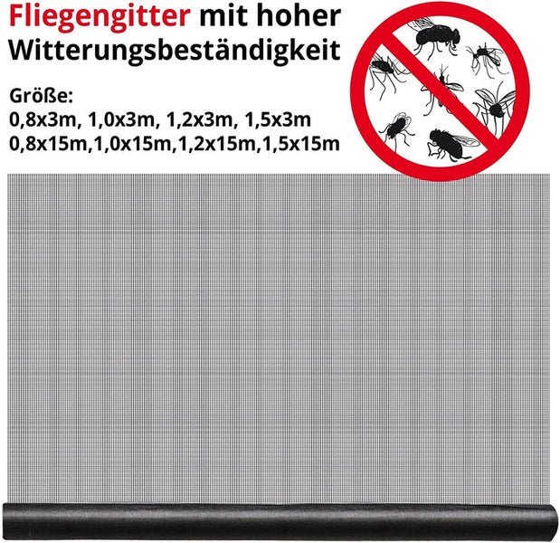 FLOORDIREKT Fliegengitter für Fenster und Türen Zuschneidbar Reißfest 1 x 3 m