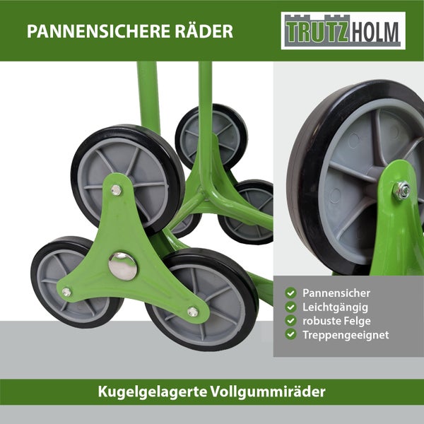 Treppenkarre pannensicher Stahl 120 kg 118 cm hoch mit Sicherheitsgriffen Treppensackkarre in grün