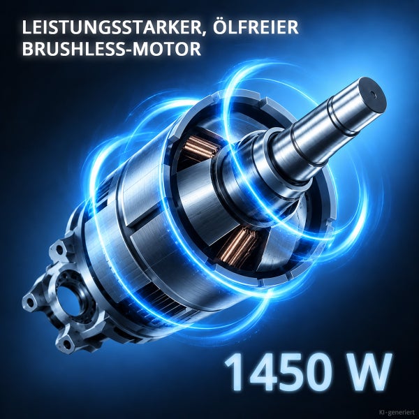 Leistungsstarker ölfreier bürstenloser Motor mit 1450 Watt Leistung in detaillierter Darstellung.