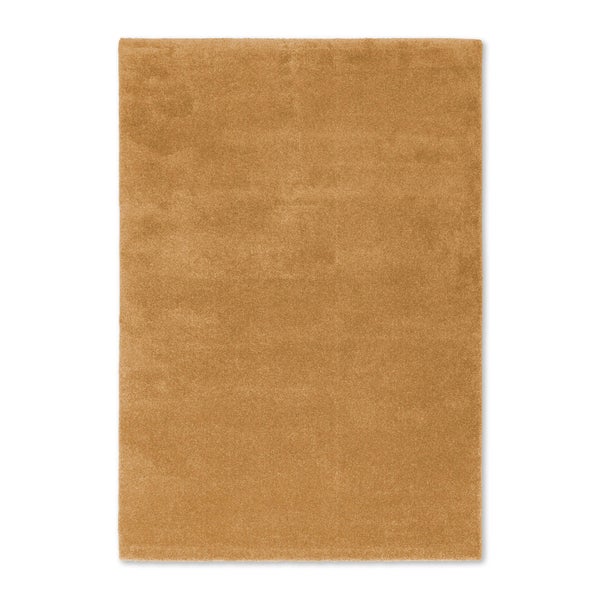 Rechteckiger Hochflor-Teppich in Cognacbraun. Weicher, einfarbiger Teppich.