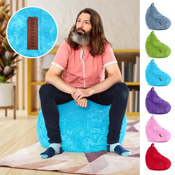 Green Bean Plüsch Sitzsack 45x45x60cm - Indoor Sitzkissen mit 120L EPS Perlen Füllung Kuschelig Waschbar - Bean Bag Bodenkissen Lounge Chair Sitzhocker - Hellblau