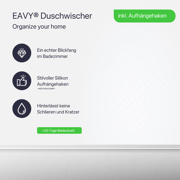 EAVY Duschabzieher Silikon Weiß mit Aufhängesystem 21cm x 16cm