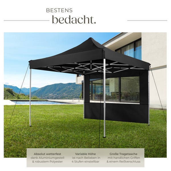 Pavillon tectake Olivia inklusive Spannseilen, Heringen und Tragetasche 3 x 3 m, mit Aluminiumgestell schwarz