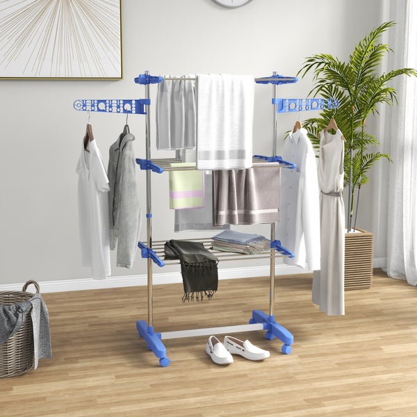 HOMCOM Wäschetrockner, 80/142 x 55 x 152 cm, Stahl, Blau