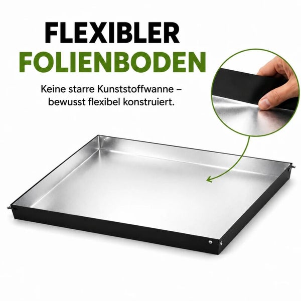 Flexibler Folienboden für eine Wanne, konzipiert als biegsame Alternative zur starren Kunststoffwanne.