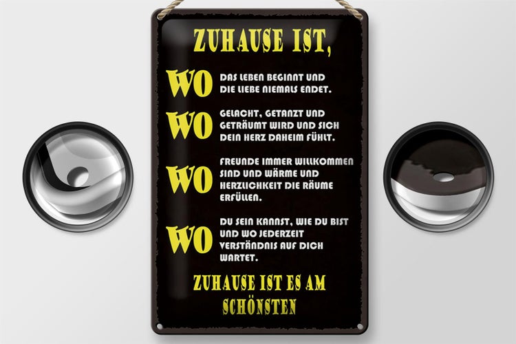 Blechschild Spruch 20x30cm Zuhause ist wo Leben und Liebe