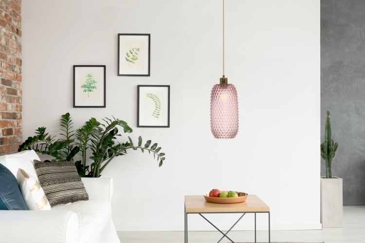 Retro Hängelampe aus Glas schmal, Vintage Pendelleuchte Rosa 27 cm | Wohnzimmer Esszimmer Leuchte