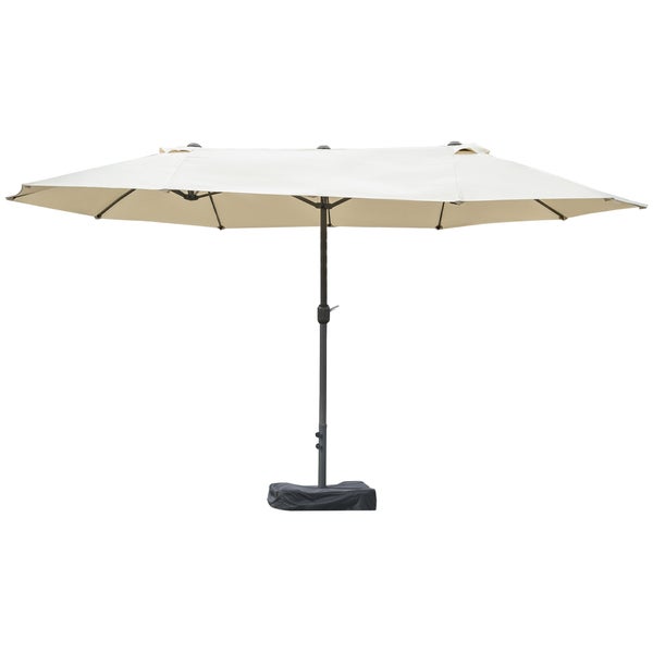 Outsunny Sonnenschirm Gartenschirm Marktschirm Doppelsonnenschirm Terrassenschirm mit Schirmständer Handkurbel Cremeweiß Oval 460 x 270 x 240 cm