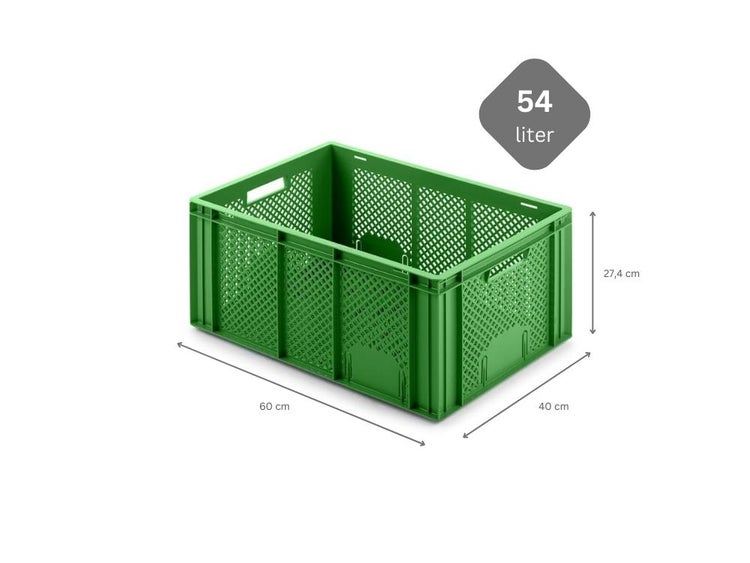 PROREGAL SparSet 5 x Eurobehälter Obst- und Gemüsekasten HxBxT 27,4 x 40 x 60 cm 54 Liter Grün Obst-Gemüsekiste Obstkorb Transportbox
