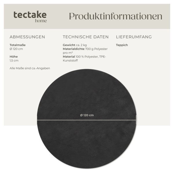 Kurzflorteppich tectake rutschfeste Unterseite verschiedene Größen und Farben Ø 120 cm