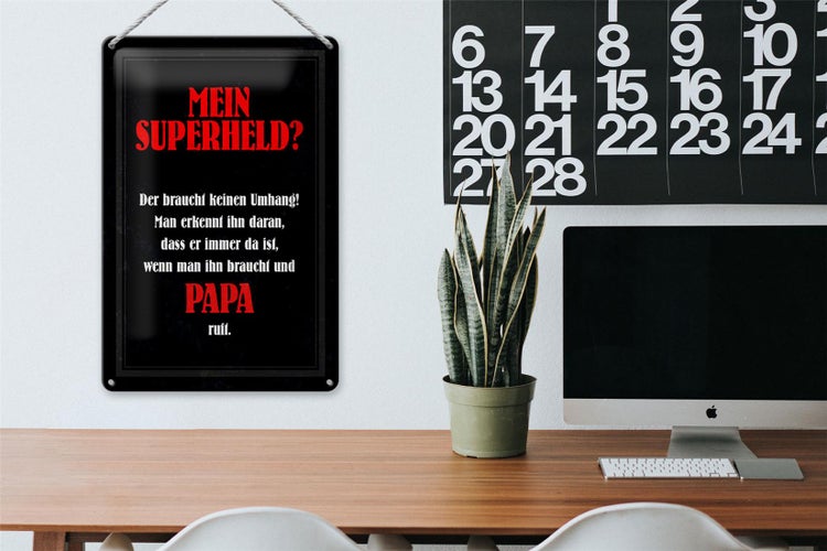 Blechschild Spruch 20x30cm mein Superheld Papa Schild