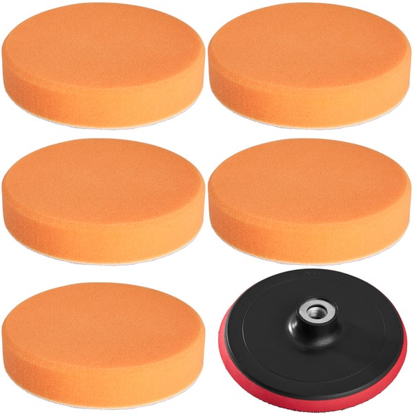 6-teiliges Polierschwamm-Set tectake  Befestigung mit Klettverschluss 5 Polierschwämme 150 mm orange