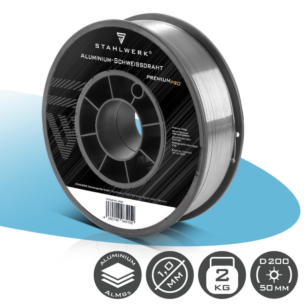 Stahlwerk Aluminium-Schweißdraht PremiumPro AlMg5, Durchmesser 1,0 Millimeter, 2 Kilogramm Spule D200.