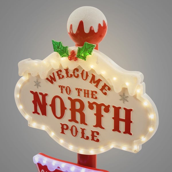 ECD Germany LED Weihnachtsdeko Wegweiser 95cm, 59 bunte LEDs, Nordpol Schild mit 4 beschrifteten Planken, Innen/Außen, Wetterfest, Garten Deko Weihnachten aus Kunststoff, Richtungsweiser beleuchtet
