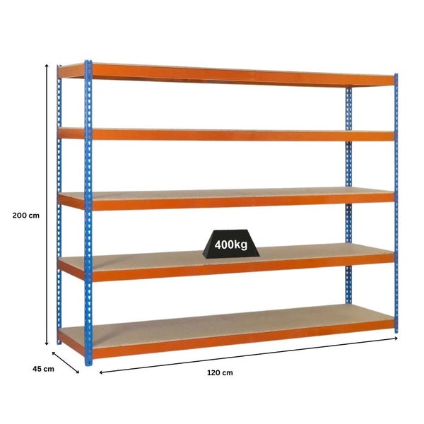 PROREGAL Schwerlastregal Big Wood Yeti Five HxBxT 200 x 120 x 45 cm Fachlast 400 kg Blau-Orange