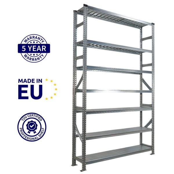 Metallregal mit sechs Regalböden, 5 Jahre Garantie, hergestellt in der EU, TÜV-geprüft