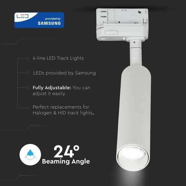 Vierleiter LED-Strahlersystem mit LEDs von Samsung und einem Abstrahlwinkel von 24 Grad.