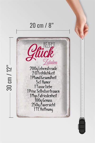 Blechschild Spruch 20x30cm Rezept Glück Zutaten Schild