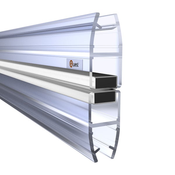 Transparentes Profil mit Magnetstreifen für Duschkabinen, Quest Logo.