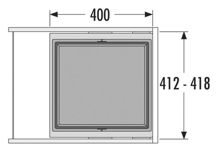 Technische Zeichnung eines Badezimmerschranks mit den Maßen 400 x 412-418 Millimeter