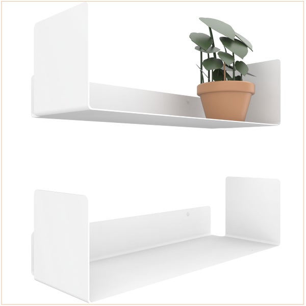 UNITURE® - 2er Set - Wandregal weiß - Moderne Regal Wand Design - 2x42 cm Bücherregal schwebend, Bilderleiste weiß - Wandregal, Regal weiß, Regalbrett weiß, wandregal weiß