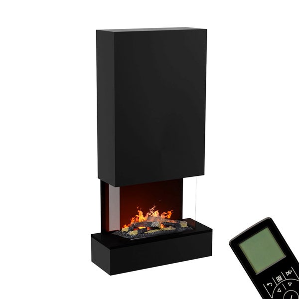GLOW FIRE Elektrokamin 'Hölderlin Hoch'| Wasserdampf Kamin mit OMC 600 inkl. Holz in schwarz als Wandkamin| HxBxT: 158x80x30 cm