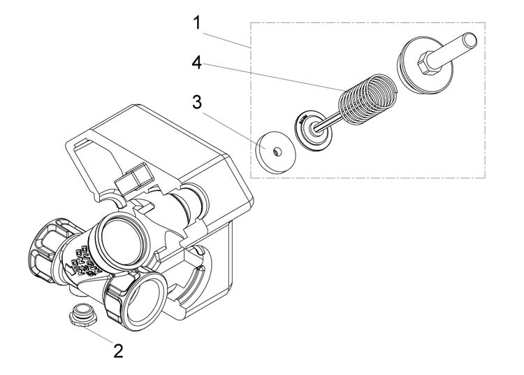Technische Explosionszeichnung einer Armatur mit nummerierten Einzelteilen zur Identifizierung von Ersatzteilen.