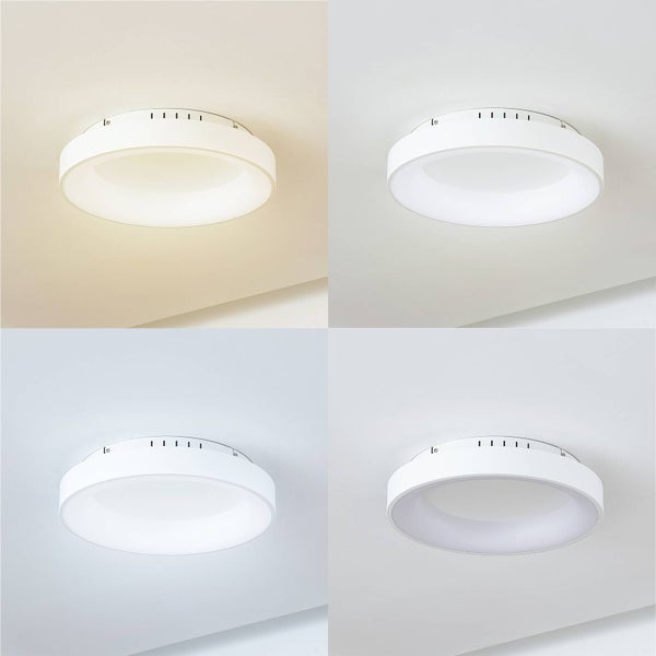 Runde LED Deckenleuchte mit verschiedenen Farbtemperaturen von warmweiß bis kaltweiß.