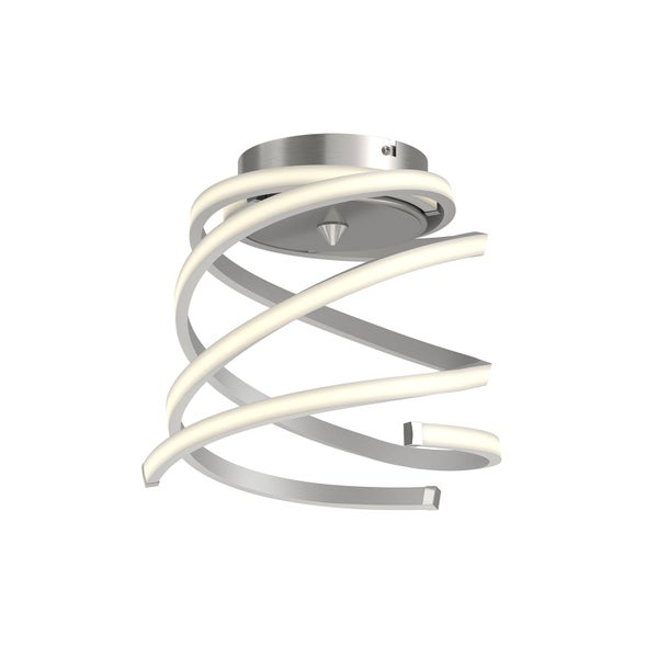 Moderne LED-Deckenleuchte mit spiralförmigem Design und Metalloberfläche.