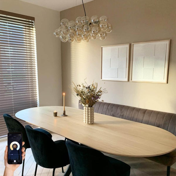 Smarte Pendelleuchte schwarz mit Bernstein-Glas inkl. 8 Wifi G9 - Uvas
