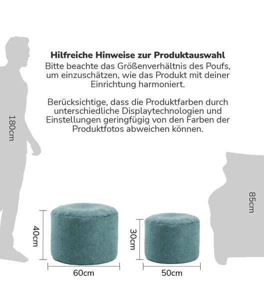 mokebo Pouf, Hocker o. Bodenkissen 'Der Ruhepouf' Sitzhocker rund und Fußhocker fürs Wohnzimmer, leichter Sitzpouf aus Stoff in Petrol