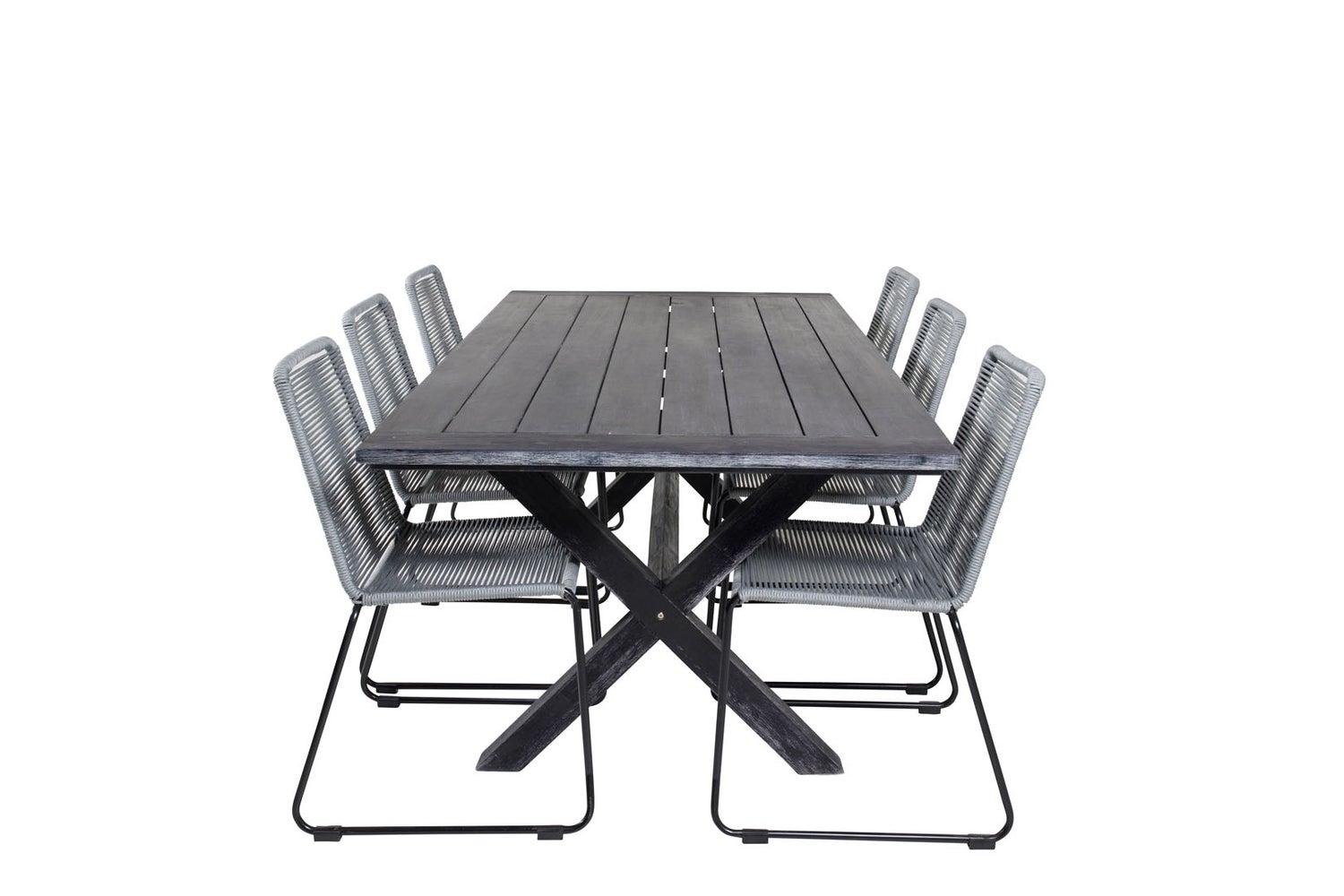 Rives Gartenset Tisch 100x200cm und 6 Stühle Lindos schwarz.