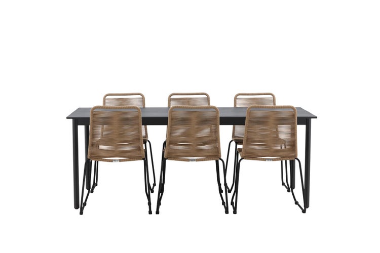 Modena Gartenset Tisch 200x100cm, 6 Stühle Lindos, schwarz,braun. 200 X 75 X 100 cm