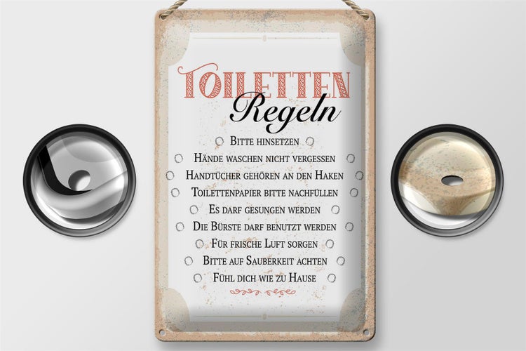 Blechschild Spruch Toiletten Regeln bitte hinsetzen 20x30cm