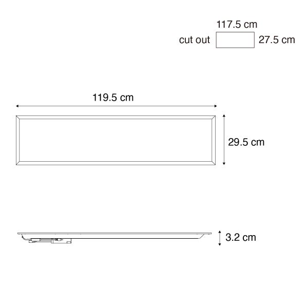 Abmessungen des Spiegels: Länge 119,5 cm, Breite 29,5 cm, Höhe 3,2 cm, Ausschnitt 117,5 cm x 27,5 cm