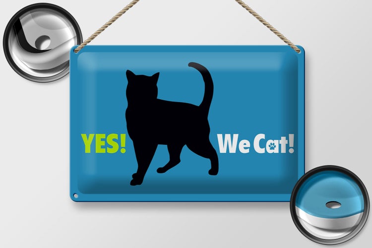 Blechschild Spruch 30x20cm Yes We cat Katze blau