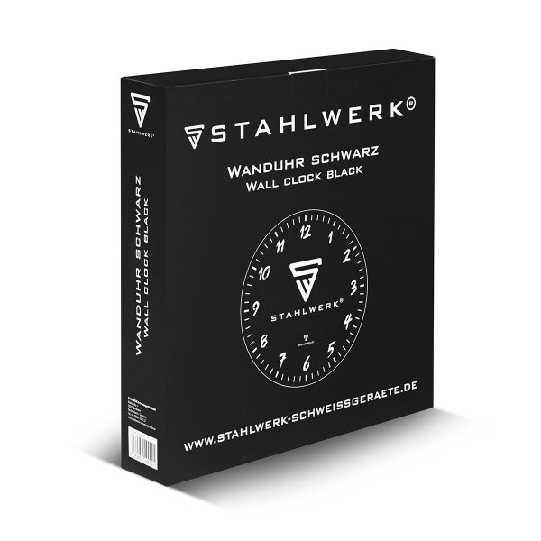 Wanduhr 30 cm schwarze Werkstattuhr mit Aluminium-Gehäuse RCC-Uhrwerk