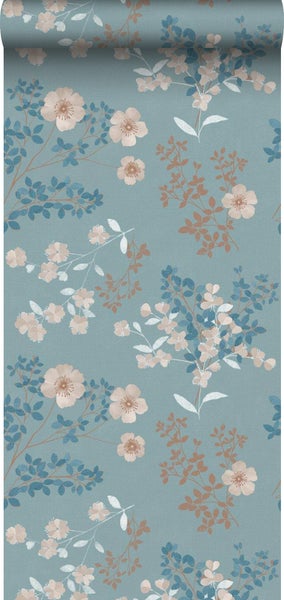 Borastapeter Tapete Blumen Graublau - 53 cm x 10.05 m - 660437