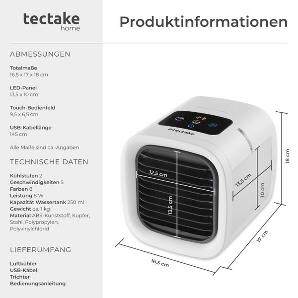 Luftkühler tectake Frosty mit verstellbaren Lamellen 3in1, 5 Geschwindigkeits- und 2 Kühlstufen weiß
