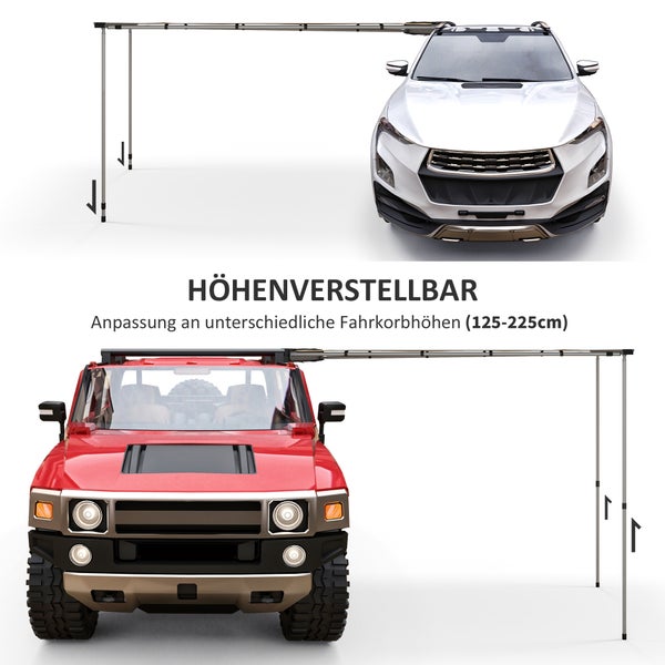 Outsunny Sonnensegel Wohnwagen 1,6 x 2,5 m Auto Markise ausziehbare Fahrzeug-Dachmarkise wasserabweisendes Sonnenschutzdach für SUV, Wohnwagen, Khaki