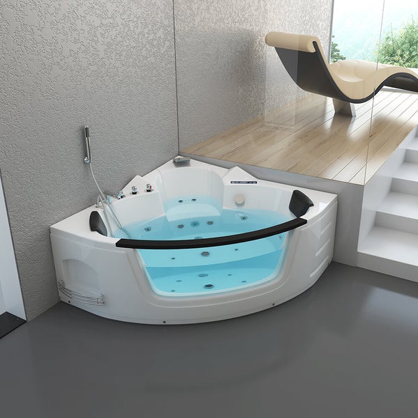 Home Deluxe - Whirlpool - Laguna L KOMPAKT - Weiß, Maße: 140x140x65cm, inkl. Radio, Heizung und Lichttherapie I Eckwanne für 2 Personen Indoor Badewanne