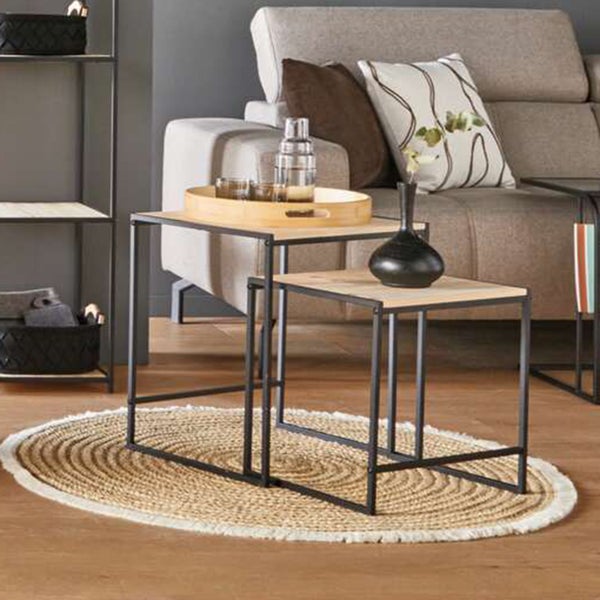 FRANK FLECHTWAREN | Beistelltisch Modern, 2er Set, METALL, HOLZ, 40 x 35 x 40 cm, 45 x 40 x 50 cm