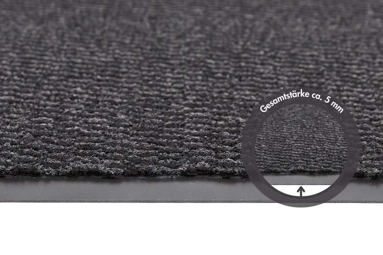Detailansicht einer Fussmatte mit einer Gesamtstärke von circa 5 mm.