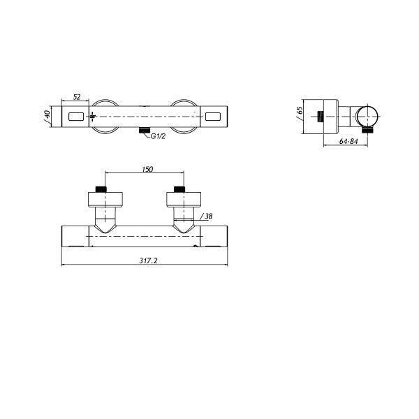 Villeroy & Boch Duscharmatur Universal Taps & Fittings, Aufputz-Thermostat mit Verbrühschutz, Sicherheitssperre bei 38°, Chrom