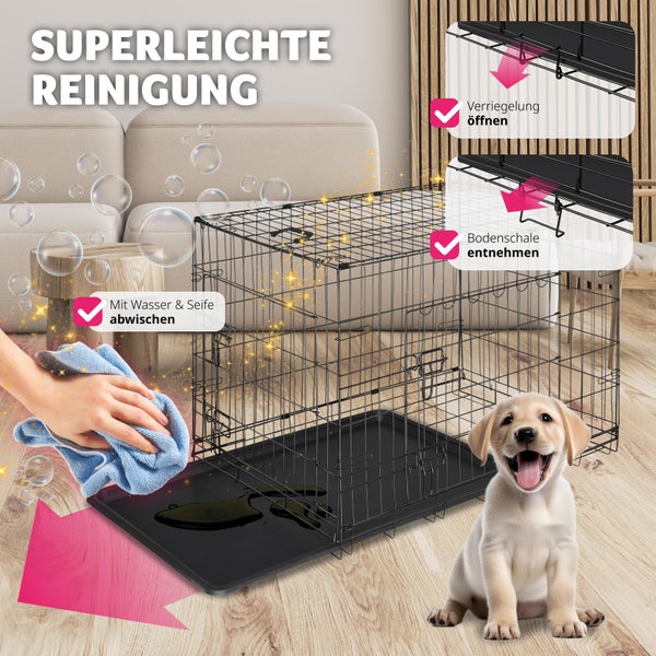 Hundekäfig-Gitterbox tectake Luna abgerundete Ecken klappbar, mit 2 Tragegriffen schwarz