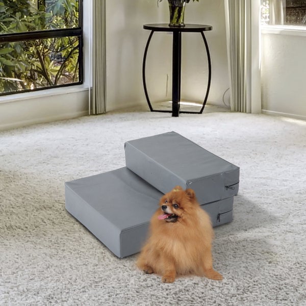 PawHut Tiertreppe, L45 x B39 x H20 cm, PU, Schaumstoff, Dunkelgrau/Kohlegrau